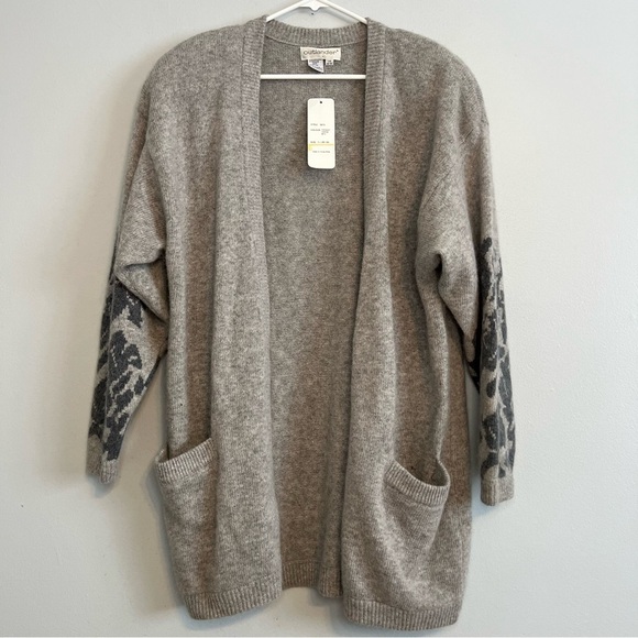 NWT Outlander Lambswool Angora Open Front Cardigan Gray Flower Long Sz 1X Long - Picture 1 of 11